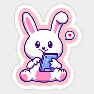 Cute Rabbit Playing Phone Cartoon Sticker